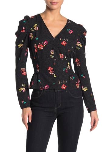 Imbracaminte femei free press puff shoulder long sleeve top black speckled floral