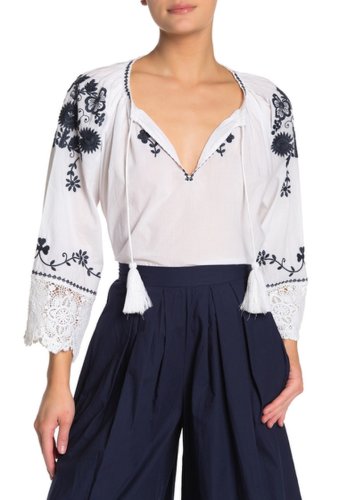 Imbracaminte femei french connection asaret v-neck embroidered folk blouse linen wht