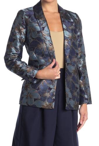 Imbracaminte femei frnch jacquard floral print blazer jacket blue