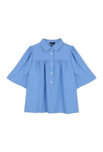 Imbracaminte femei frnch pleated elbow sleeve blouse blue