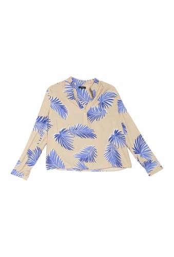 Imbracaminte femei frnch split collar palm printed blouse blue