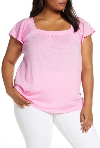 Imbracaminte femei gibson square neck ruffle sleeve top plus size pink moonflr