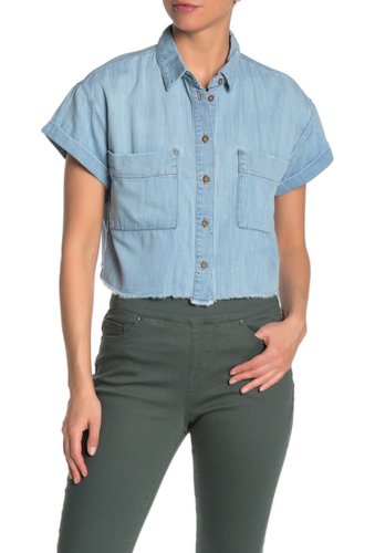 Imbracaminte femei good american the boxy denim crop shirt regular plus size blue287