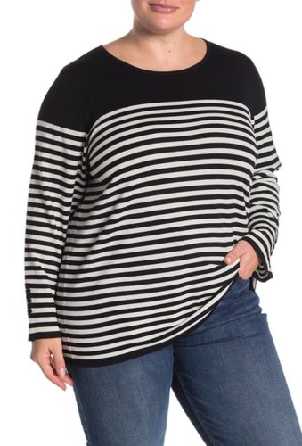 Imbracaminte femei grace elements striped long sleeve pullover plus size blkivory