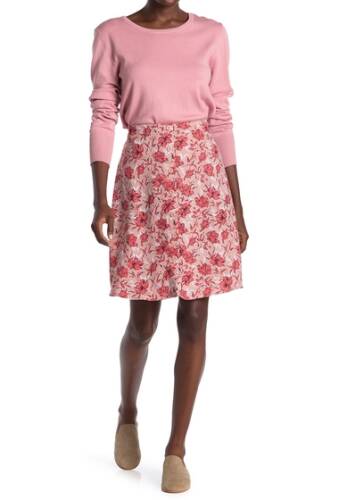 Imbracaminte femei halogen floral print button front knee-length skirt regular petite pink bella flrl