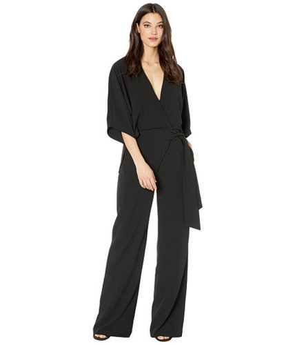 Imbracaminte femei halston wide short sleeve wrap front jumpsuit w waist tie black 1