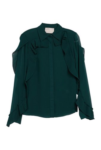 Imbracaminte femei jason wu long sleeve chiffon pleat ruffle blouse dark green
