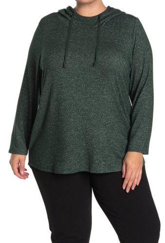 Imbracaminte femei joan vass knit drawstring pullover hoodie plus size dark green heather