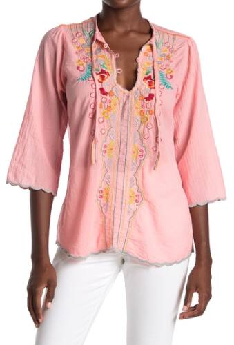 Imbracaminte femei johnny was limon embroidered scallop edge blouse coral sunset