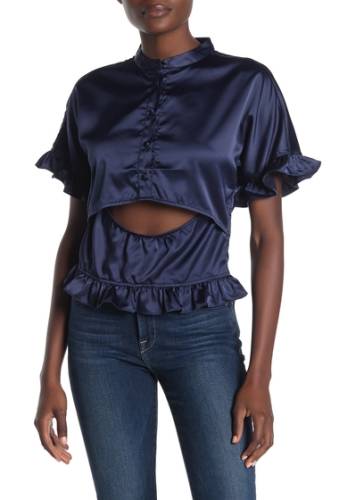 Imbracaminte femei kendall and kylie front cutout ruffled satin blouse navy