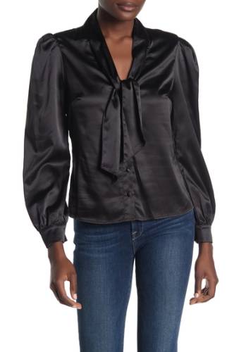 Imbracaminte femei kendall and kylie neck tie long puff sleeve satin blouse black