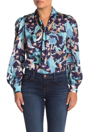 Kendall & Kylie Imbracaminte femei kendall kylie neck tie long puff sleeve blouse painterly palm
