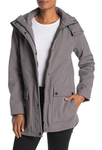 Imbracaminte femei kenneth cole new york hooded soft shell highlow jacket grey