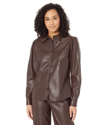 Imbracaminte femei kut from the kloth henrietta-faux leather long sleeve button-down w pleated sleeve chocolate