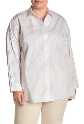 Imbracaminte femei lafayette 148 new york trinity striped collared blouse plus size khaki multi