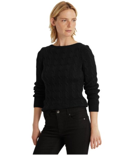 Imbracaminte femei lauren ralph lauren cable-knit cotton boatneck sweater polo black