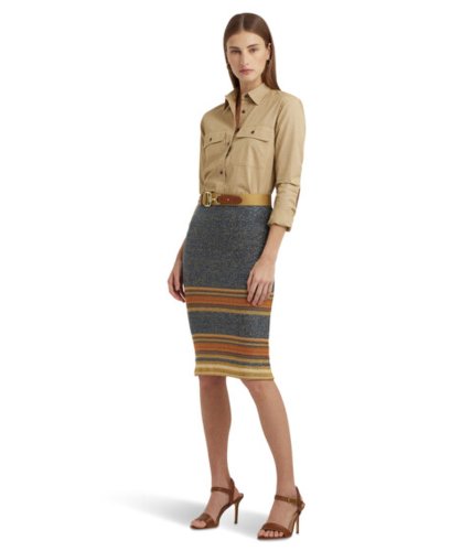 Imbracaminte femei lauren ralph lauren striped cotton-linen knit pencil skirt multi