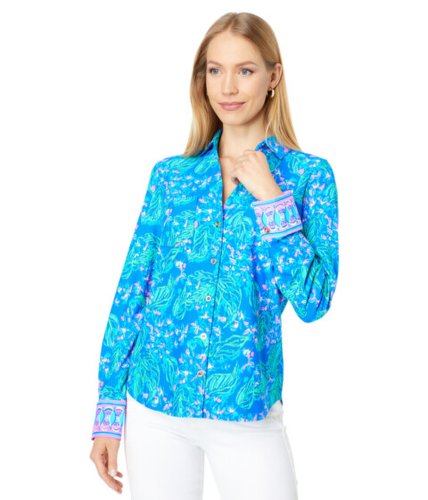 Imbracaminte femei lilly pulitzer marlena upf 50 button-down eclipse blue serenade in the shade engineered chilly lilly