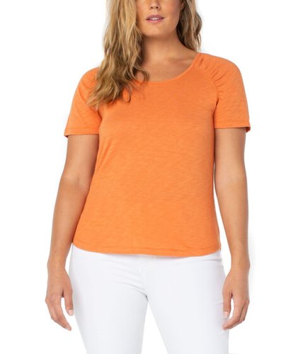 Imbracaminte femei liverpool short sleeve shirred shirt orange twist