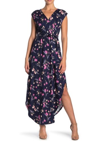 Imbracaminte femei love squared floral surplice curved maxi dress navypink