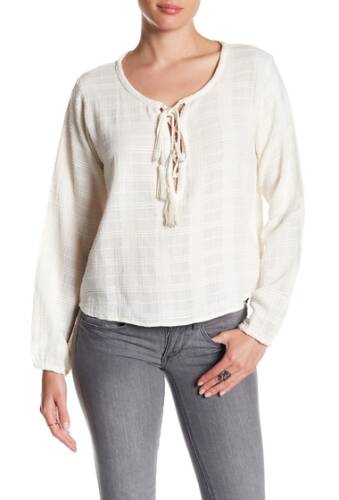 Imbracaminte femei love stitch textured stripe tassel blouse off white