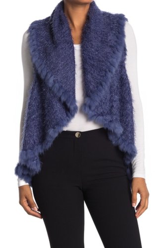 Imbracaminte femei love token genuine rabbit fur trim vest blue