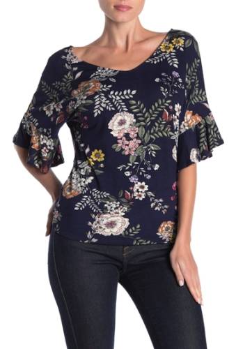 Imbracaminte femei loveappella floral v-neck ruffle sleeved top navy