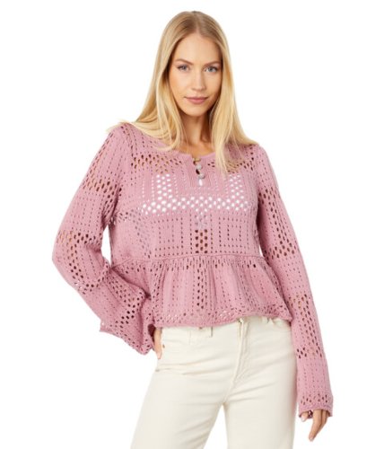 Imbracaminte femei lucky brand open stitch peplum long sleeve sweater foxglove