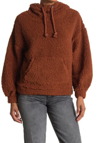 Imbracaminte femei lush faux shearling pullover hoodie camel