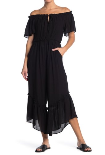 Imbracaminte femei lush off-the-shoulder cropped ruffle jumpsuit black