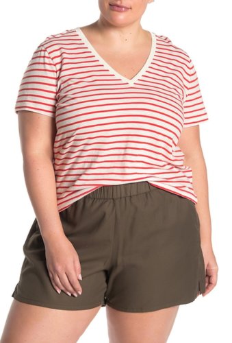 Imbracaminte femei madewell theresa striped v-neck t-shirt regular plus size ripe persimmon there