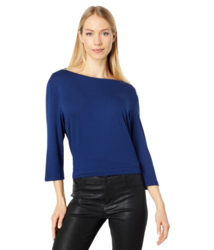 Imbracaminte femei majestic filatures soft touch semi relaxed 34 sleeve boatneck tee saphir