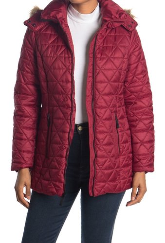 Imbracaminte femei marc new york by andrew marc rosebank quilted faux fur trim hood coat red