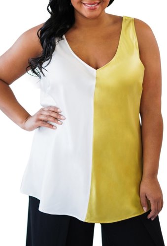 Imbracaminte femei maree pour toi colorblock silk tank top plus size ivory yellow
