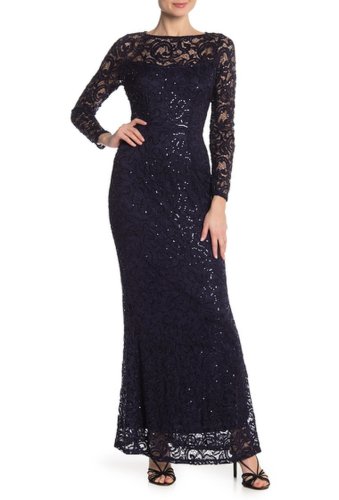 Imbracaminte femei marina sequin lace long sleeve gown nvy