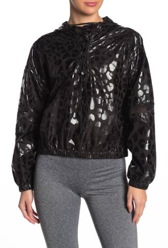 Imbracaminte femei material girl leopard print lace-up windbreaker hoodie black