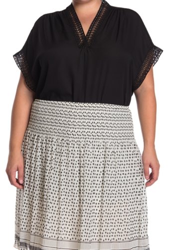 Imbracaminte femei max studio crochet trim short sleeve blouse plus size black