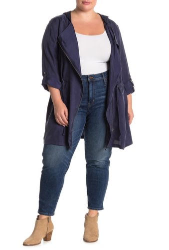 Imbracaminte femei melloday hooded roll-sleeve zip anorak jacket plus size navy