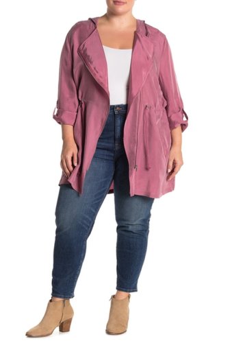 Imbracaminte femei melloday hooded roll-sleeve zip anorak jacket plus size rose