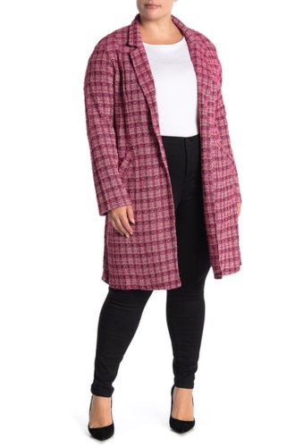 Imbracaminte femei melloday light weight tweed topper jacket plus size hot pink tweed