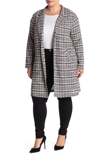 Imbracaminte femei melloday light weight tweed topper jacket plus size lt pinkteal tweed