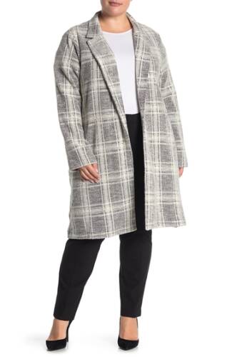 Imbracaminte femei melloday plaid print jacket plus size ivoryblk