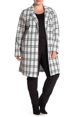 Imbracaminte femei melloday plaid print jacket plus size ivoryjet black