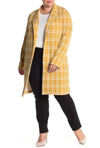 Imbracaminte femei melloday plaid print jacket plus size yellowivory