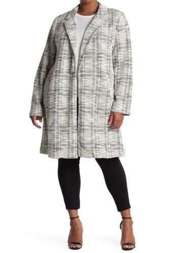 Imbracaminte femei melloday print jacket plus size ivoryblack plaid