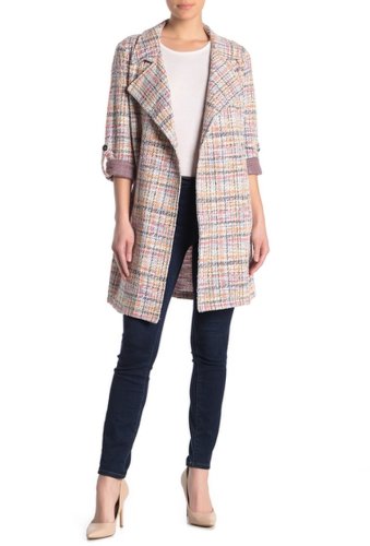 Imbracaminte femei melloday tweed drape collar trench coat pink multi