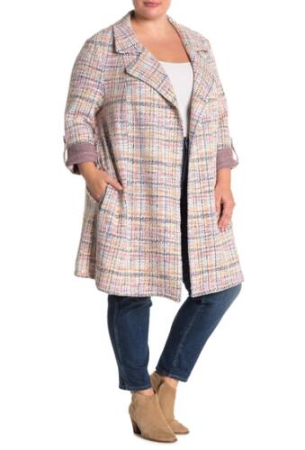 Imbracaminte femei melloday tweed roll-sleeve trench coat plus size pink multi