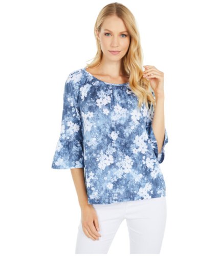 Imbracaminte femei michael michael kors petite bleached out floral gathered peasant top chambray