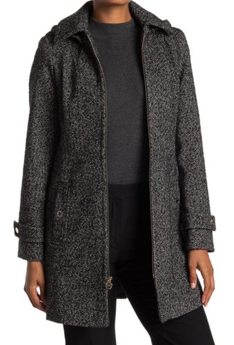 Imbracaminte femei michael michael kors zip front wool blend hooded coat blackwht