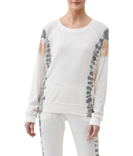 Imbracaminte femei michael stars mira raglan pullover thermal sweatshirt in xena placement wash chalk combo